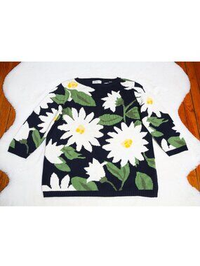 Vintage 1990s JONES NEW YORK 100% Cotton Graphic Daisy Sweater